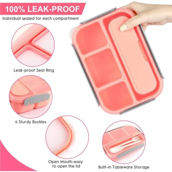 Lunch Box Kit, Lunch Container for Kids/Adults, Leak-proof Box 4 Compartments - Picture 2 of 5